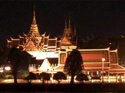 The Grand Palace in Bangkok at night from the Chao Phraya river