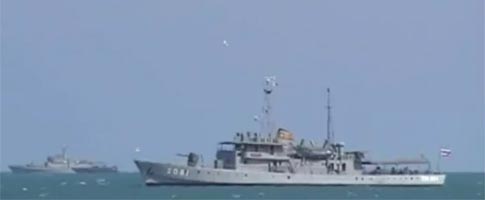 Naval ships anchored in Hua Hin protect the King